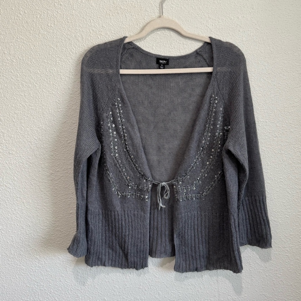 VTG Y2K Mossimo Womens XL Mohair Blend Front Tie Sequin Ribbon‎ Cardigan Preppy